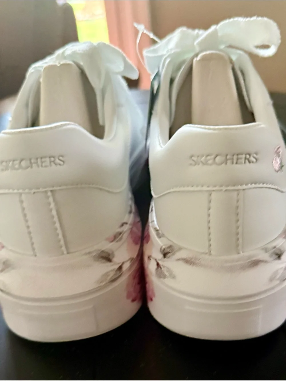 Skechers Women’s White Sneakers with Pink Tie-Dye Accent